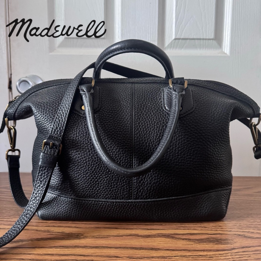 Madewell Glasgow Black Pebbled Leather Satchel Crossbody Bag